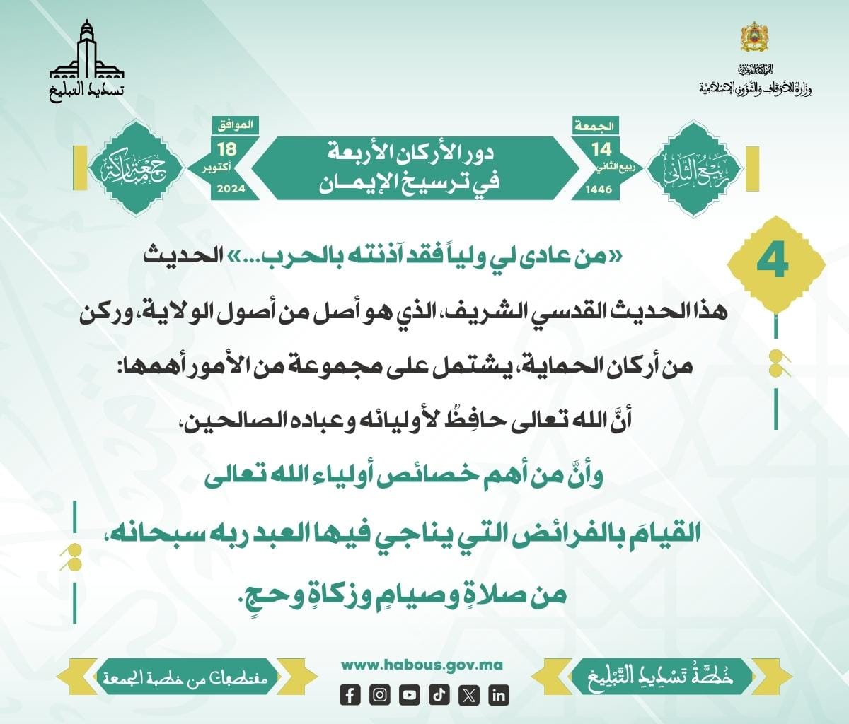 «دور الأركان الأربعة في ترسيخ الإيمان» (04) .