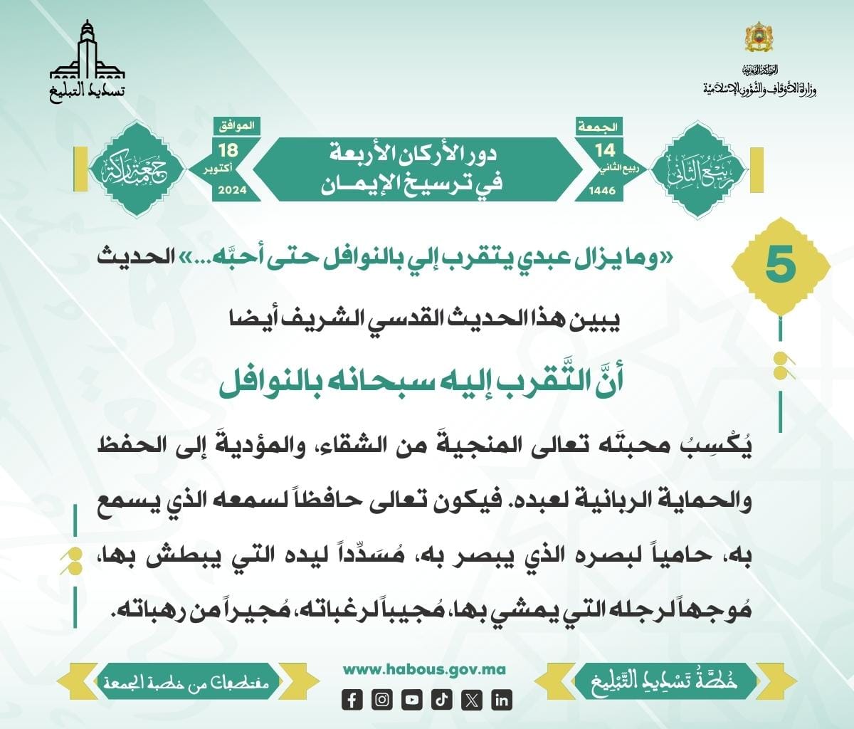 «دور الأركان الأربعة في ترسيخ الإيمان» (05) .