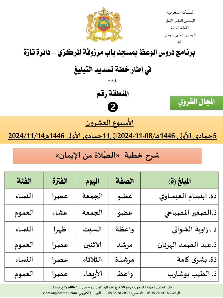 جداول-تسديد-التبلغ-تازة-الأسبوع-العشرون-عشر_page-0002-768x1024 برنامج دروس تسديد التبليغ الخاص بمناطق التجريب: ('الأسبوع العشرون')