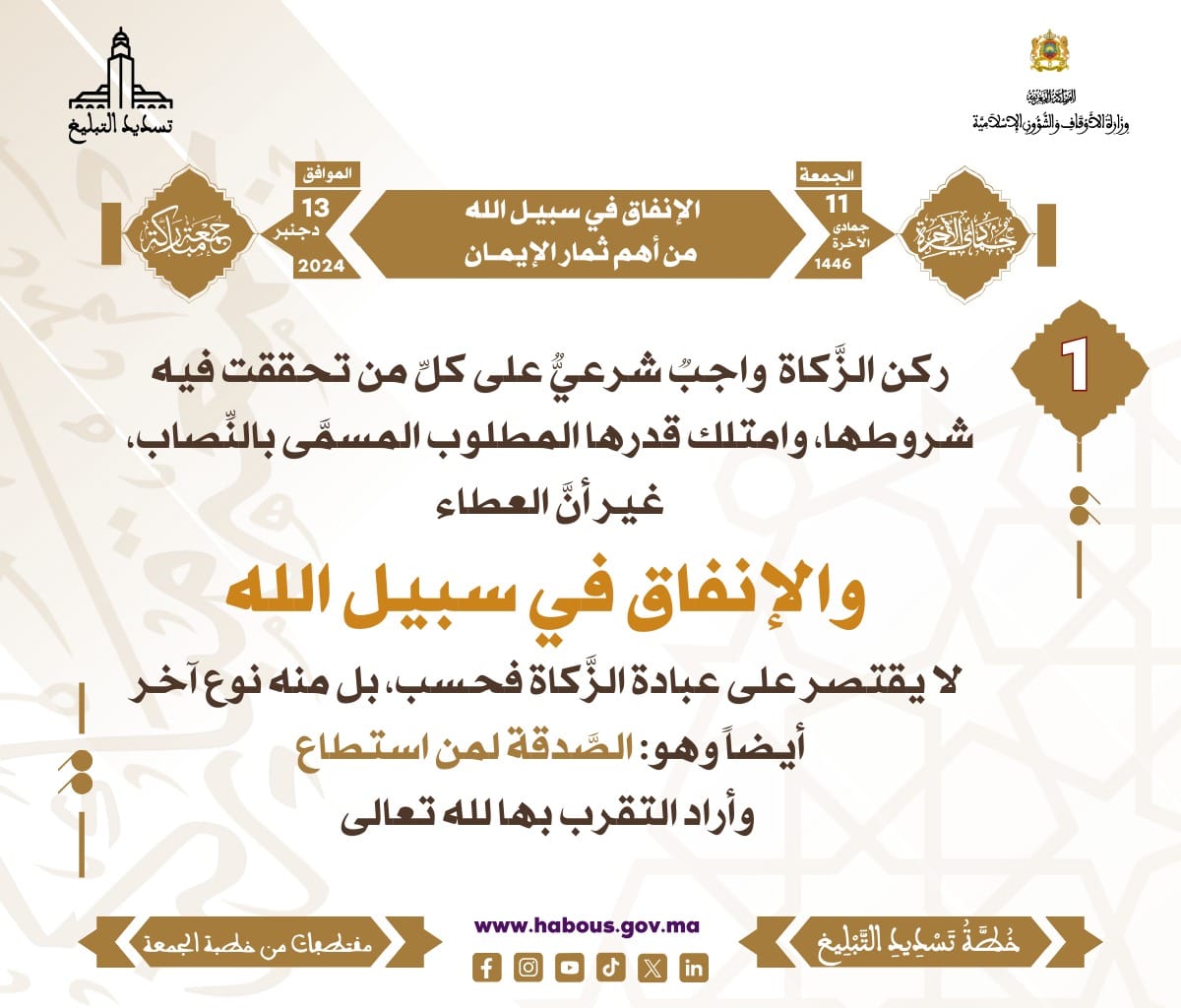 *** «الإنفاق في سبيل الله من أهم ثمار الإيمان» (01).