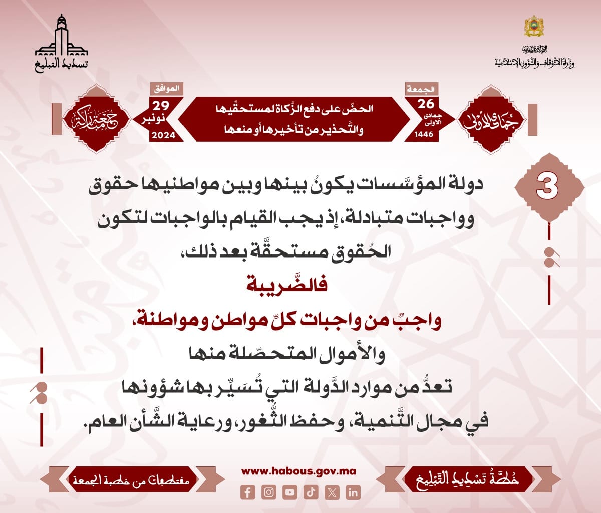 *** «‌‌الحضّ على دفع الزَّكاة لمستحقِّيها والتَّحذير من تأخيرها أو منعها» (03) .