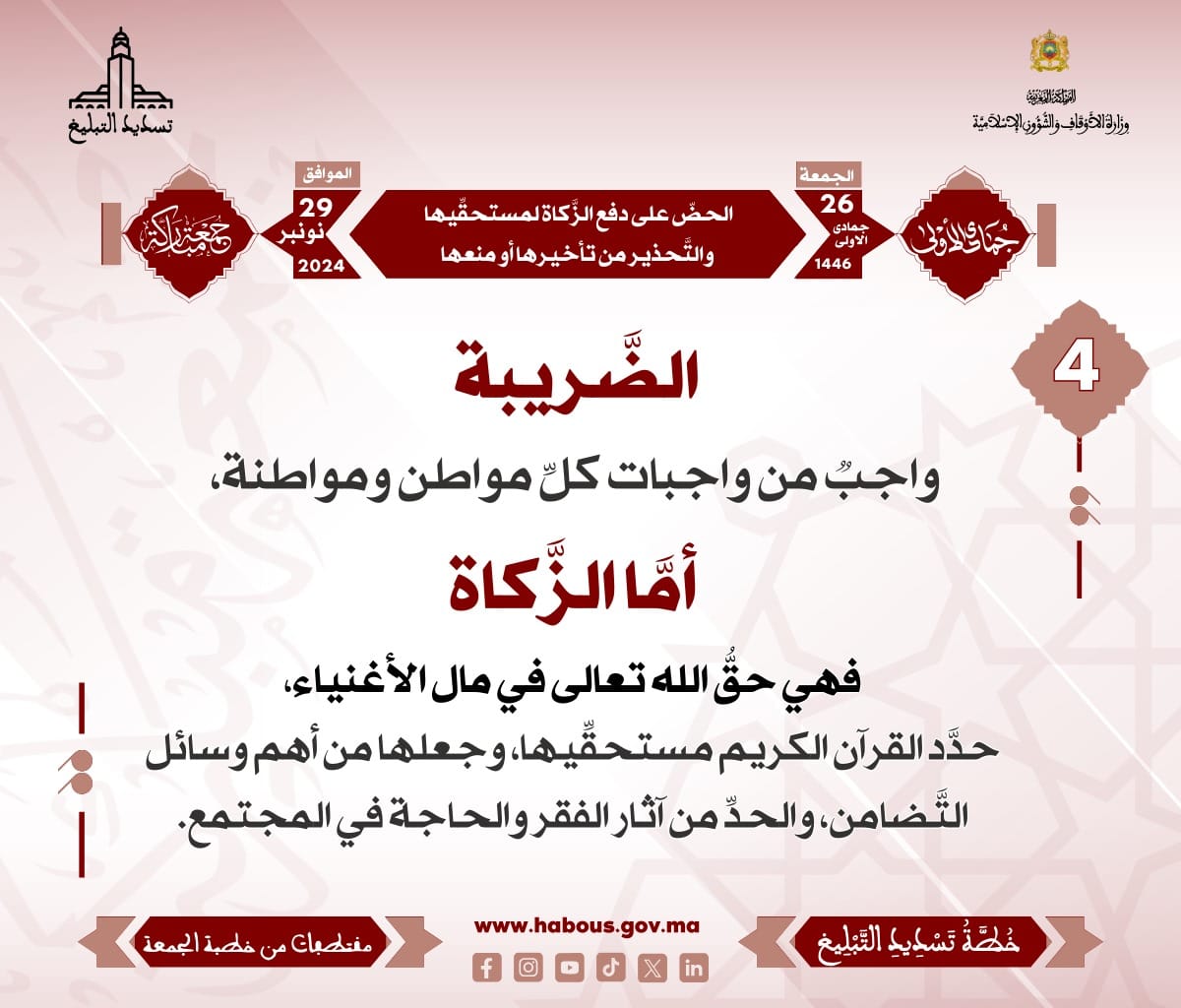 *** «‌‌الحضّ على دفع الزَّكاة لمستحقِّيها والتَّحذير من تأخيرها أو منعها» (04) .