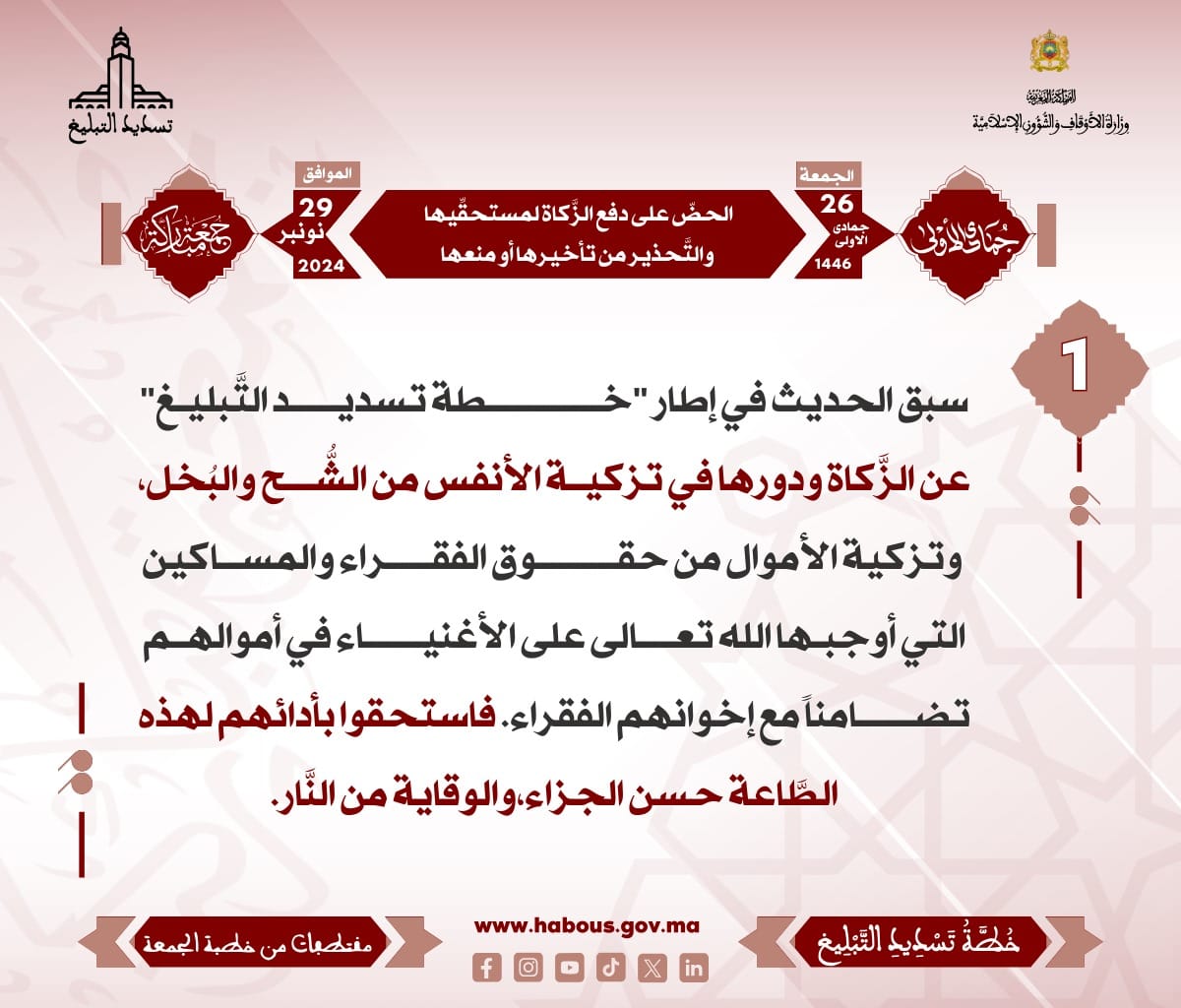 *** «‌‌الحضّ على دفع الزَّكاة لمستحقِّيها والتَّحذير من تأخيرها أو منعها» (01) .