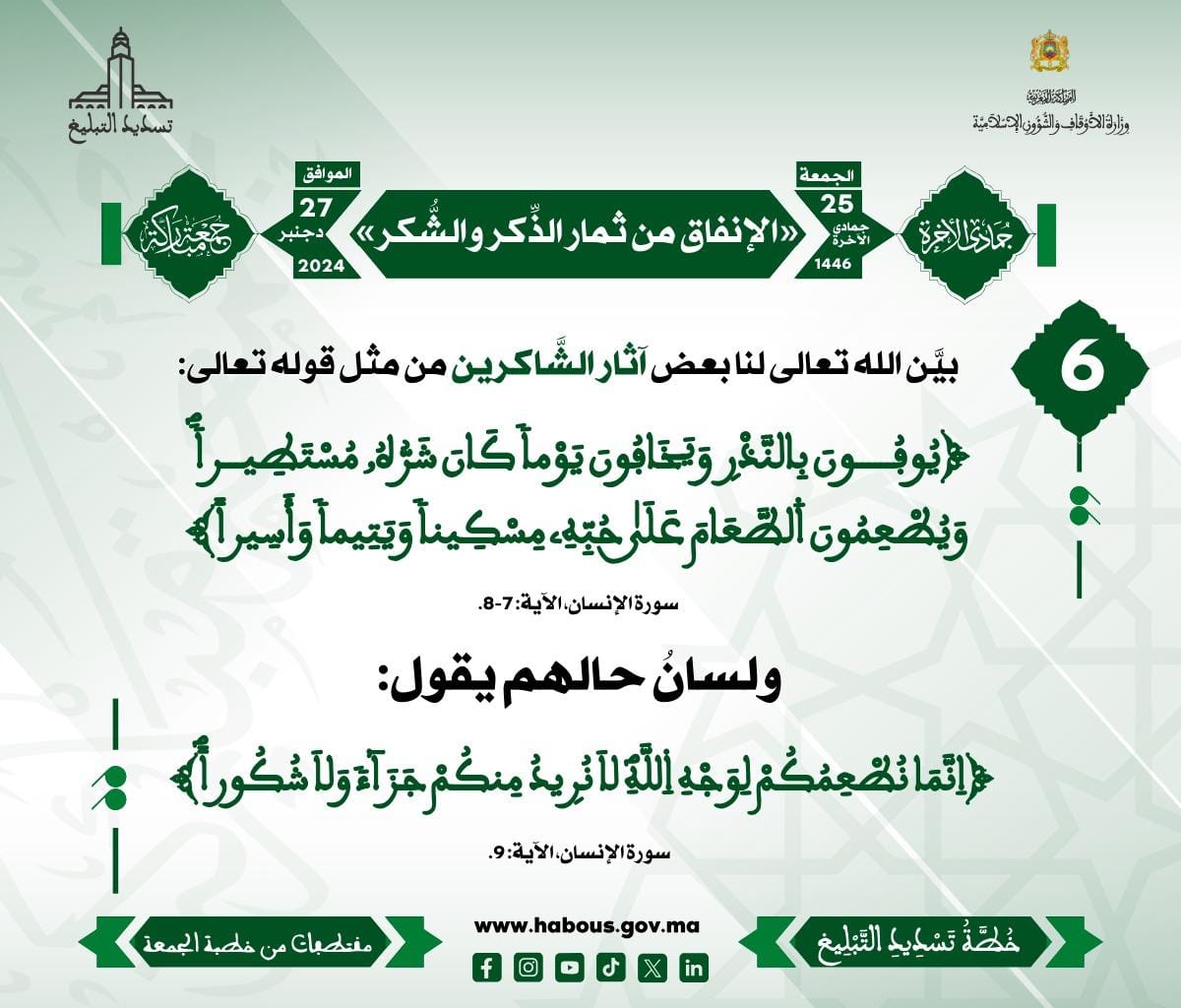 *** «الإنفاق من ثمار الذِّكر والشُّكر» (06) .