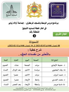 جداول-تسديد-التبلغ-تازة-الأسبوع-العشرون-عشر_page-0003-225x300 *** برنامج دروس تسديد التبليغ الخاص بمناطق التجريب : ( ‘ الأسبوع 33 ‘ )  من 08 شعبان 1446هـ/07-02-2025 إلى 14 شعبان 1446هـ/13-02-2025م .