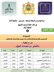 جداول-تسديد-التبلغ-تازة-الأسبوع-العشرون-عشر_page-0006-225x300 *** برنامج دروس تسديد التبليغ الخاص بمناطق التجريب : ( ‘ الأسبوع 33 ‘ )  من 08 شعبان 1446هـ/07-02-2025 إلى 14 شعبان 1446هـ/13-02-2025م .