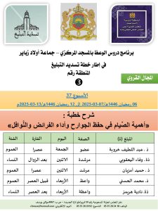 جداول-تسديد-التبلغ-تازة-37-3-225x300 *** برنامج دروس تسديد التبليغ الخاص بمناطق التجريب : ( ‘ الأسبوع 37 ‘ ) . من 06 رمضان 1446هـ/07-03-2025 إلى 12 رمضان 1446هـ/13-03-2025م .