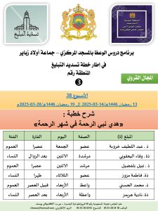 جداول-تسديد-التبلغ-تازة-الأسبوع-ال-عشر_page-0003-225x300 *** برنامج دروس تسديد التبليغ الخاص بمناطق التجريب : ( ‘ الأسبوع 38 ‘ ) .  من 13 رمضان 1446هـ/14-03-2025 إلى 19 رمضان 1446هـ/20-03-2025م