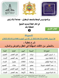 جداول-تسديد-التبلغ-تازة-الأسبوع-العن-عشر_page-0003-4-225x300 *** برنامج دروس تسديد التبليغ الخاص بمناطق التجريب : ( ‘ الأسبوع 44 ‘ ) من 26 شوال 1446هـ/25-04-2025 إلى 02 ذي القعدة 1446هـ/01-05-2025م