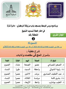 جداول-تسديد-التبلغ-تازة-الأسبوع-العن-عشر_page-0002-225x300 *** برنامج دروس تسديد التبليغ الخاص بمناطق التجريب : ( ‘ الأسبوع 45 ‘ ) من 04 ذي القعدة 1446هـ/02-05-2025 إلى 10 ذي القعدة 1446هـ/08-05-2025م