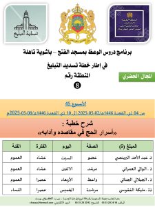 جداول-تسديد-التبلغ-تازة-الأسبوع-العن-عشر_page-0008-1-225x300 *** برنامج دروس تسديد التبليغ الخاص بمناطق التجريب : ( ‘ الأسبوع 45 ‘ ) من 04 ذي القعدة 1446هـ/02-05-2025 إلى 10 ذي القعدة 1446هـ/08-05-2025م