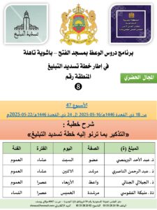 جداول-تسديد-التبلغ-تازة-الأسبوع-العن-عشر_page-0008-2-225x300 *** برنامج دروس تسديد التبليغ الخاص بمناطق التجريب : ( ‘ الأسبوع 47 ‘ ) من 18 ذي القعدة 1446هـ/16-05-2025 إلى 24 ذي القعدة 1446هـ/22-05-2025م
