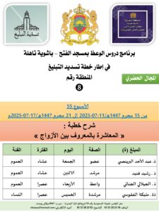 جداول-تسديد-التبلغ-تازة-الأسبوع-العن-عشر_page-0008-225x300 *** برنامج دروس تسديد التبليغ الخاص بمناطق التجريب : ( ‘ الأسبوع 55 ‘ ) من 15 محرم 1447هـ/11-07-2025 إلى 21 محرم 1447هـ/17-07-2025م.