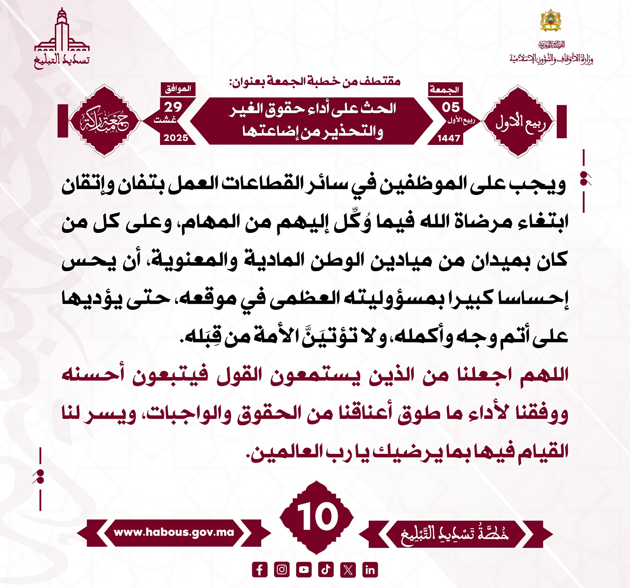 “الحث على أداء حقوق الغير والتحذير من إضاعتها” (10) .