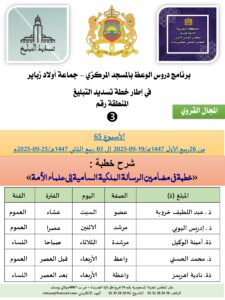 جداول-تسديد-التبلغ-تازة-الأسبوع-العن-عشر-Copie_page-0003-2-225x300 برنامج دروس تسديد التبليغ الخاص بمناطق التجريب : ( ‘ الأسبوع 65 ‘ ) من 26 ربيع الأول 1447هـ/19-09-2025 إلى 03 ربيع الثاني 1447هـ/25-09-2025م