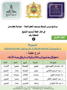 جداول-تسديد-التبلغ-تازة-الأسبوع-العن-عشر-Copie_page-0004-3-225x300 برنامج دروس تسديد التبليغ الخاص بمناطق التجريب : ( ‘ الأسبوع 65 ‘ ) من 26 ربيع الأول 1447هـ/19-09-2025 إلى 03 ربيع الثاني 1447هـ/25-09-2025م