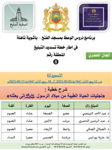 جداول-تسديد-التبلغ-تازة-الأسبوع-العن-عشر-Copie_page-0008-225x300 برنامج دروس تسديد التبليغ الخاص بمناطق التجريب : ( ‘ الأسبوع 63 ‘ ) من 12ربيع الأول 1447هـ/05-09-2025 إلى 18 ربيع الأول 1447هـ/11-09-2025م