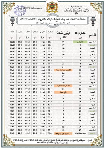 حصص أوقات الصلوات الخمس.