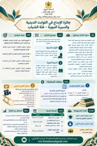 إعلان-جائزة-الابداع-في-الثوابت-الدينية-والسيرة-النبوية-فئة-الشباب_page-0001-200x300 📢 إعلان عن جائزة الإبداع في الثوابت الدينية والسيرة النبوية – فئة الشباب في إطار العناية التي توليها الأمانة العامة للمجلس العلمي الأعلى لفئة الشباب، وتشجيعًا لهم على القراءة والبحث والإبداع في القضايا الدينية والثقافية المتصلة بواقعهم، ينظم المجلس العلمي الجهوي لجهة فاس-مكناس، بتنسيق مع المجالس العلمية المحلية، جائزة شبابية ذات بعد علمي وثقافي وإبداعي حول: 🔹 الثوابت الدينية إبراز دورها في صيانة وحدة المرجعية الدينية، وخصوصية التدين المغربي، وتعزيز الاستقرار الروحي وترسيخ الوسطية والاعتدال. 🔹 السيرة النبوية استثمار مواقف السيرة النبوية في إبراز قيم بناء الشخصية، والرحمة، والتسامح، والصبر، والوفاء، والمسؤولية، والإحسان، والتعايش، وحسن تدبير الاختلاف وخدمة الناس. 🎯 مجالات المشاركة: ✍️ مجال الكتابة والبحث: المقالات العلمية والرسائل والبحوث والدراسات الجامعية ذات الصلة. 🎥 مجال التعبير المرئي: إنتاج مقاطع فيديو قصيرة، تراعي جودة الفكرة والإخراج والتصوير والصوت، وتقدم القيم الدينية بأسلوب شبابي قريب من واقع الشباب واهتماماتهم. 👥 الفئات المستهدفة: • تلاميذ وطلبة التعليم العتيق (المستوى التأهيلي وما بعده) • تلاميذ التعليم الثانوي التأهيلي • طلبة التعليم الجامعي بمختلف تخصصاته 📅 آخر أجل لإرسال المشاركات: 31 دجنبر 2026م. 📩 ترسل المشاركات مرفقة بالسيرة العلمية للمشارك(ة) عبر البريد الإلكتروني:cro.fesmeknes@gmail.com 🌿 فرصة للشباب للتعبير والإبداع والبحث، والمساهمة في تقديم القيم الدينية بأساليب معاصرة قريبة من اهتماماتهم وواقعهم.